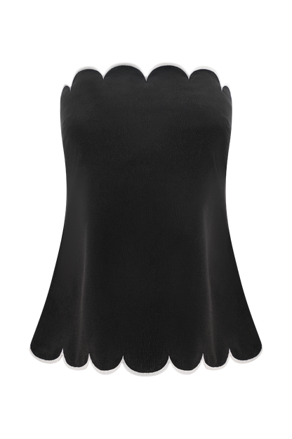Judith Strapless Scallop Top - Black