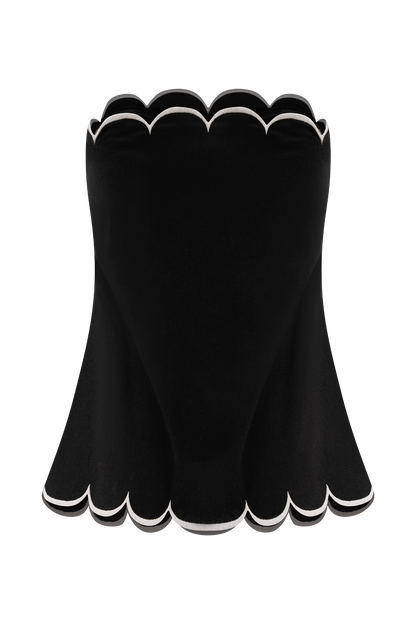 Judith Strapless Scallop Top - Black
