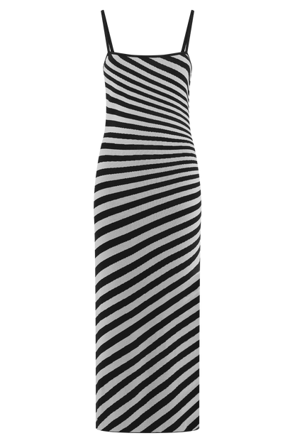 Raven Striped Knit Midi Dress - Black/White